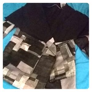 EUC Marc Jacobs Women's Black & Gray Checkered Fleece Peacoat with Scarf